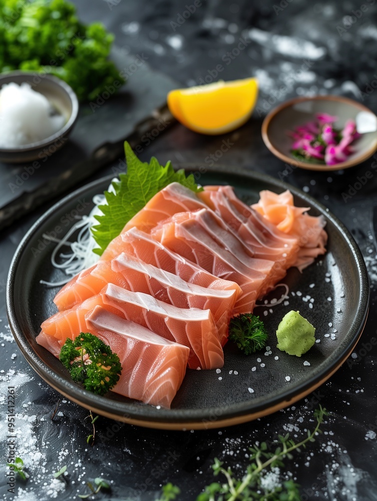 Seared aji sashimi Nigiri, Japanese sashimi on dark background, gourmet food photo Seared aji sashimi Nigiri, Japanese sashimi on dark background, gourmet food photo