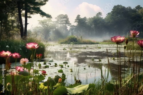 Nature tree pond landscape. photo