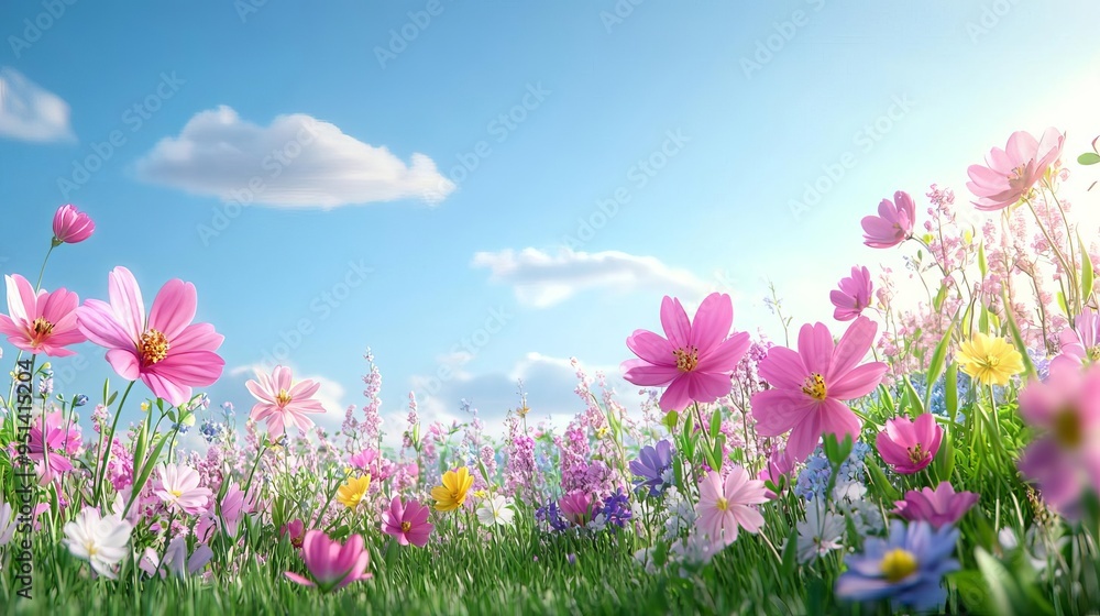 Spring blossom meadow with wildflowers, fresh and vibrant view, spring blossom meadow, blooming nature Spring blossom meadow with wildflowers, fresh and vibrant view, spring blossom meadow, blooming nature