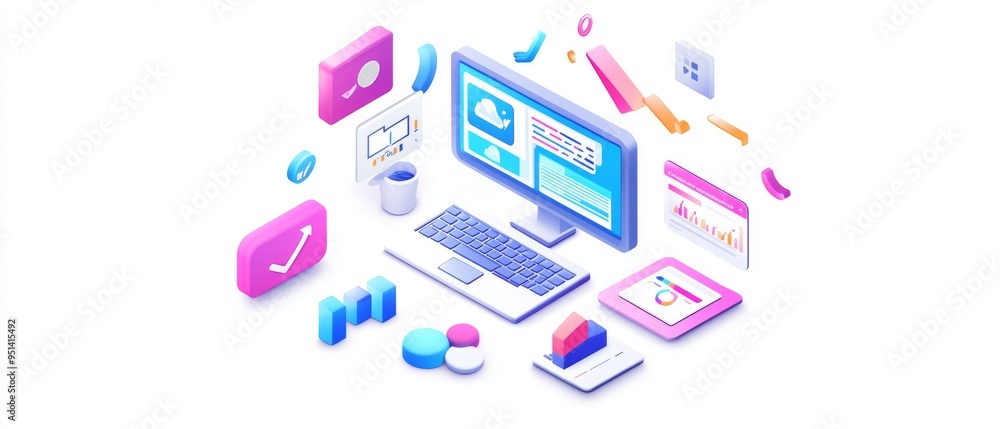 A vibrant illustration of modern digital devices and data charts, showcasing technology and analytics in a creative layout. A vibrant illustration of modern digital devices and data charts, showcasing technology and analytics in a creative layout.