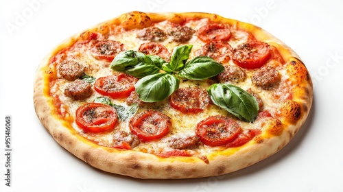 Sausage, tomato and basil pizza