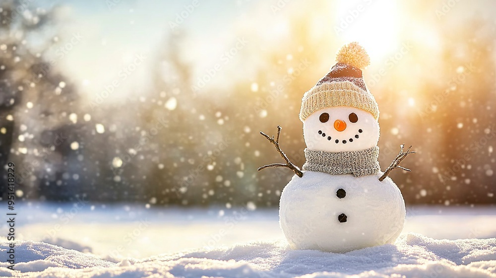 Happy Snowman Smiling in a Beautiful Sunny Winter Day. Happy Snowman Smiling in a Beautiful Sunny Winter Day.
