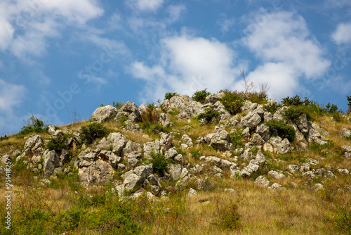 Obraz na plátně Stones and pieces of rock on top of a hill. A stony hilltop