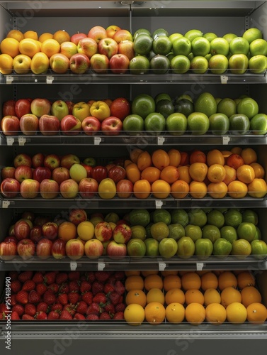 Storefront fruit decor, showcasing an artfully arranged selection of fruits, highlights vibrant colors and evokes a sense of freshness that draws customers in.