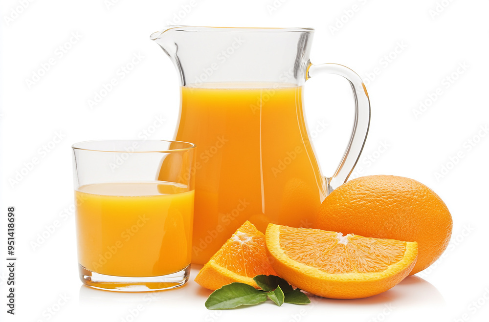 glass of orange juice and jug isolated on a white background glass of orange juice and jug isolated on a white background