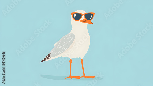 A cartoon seagull wearing sunglasses.