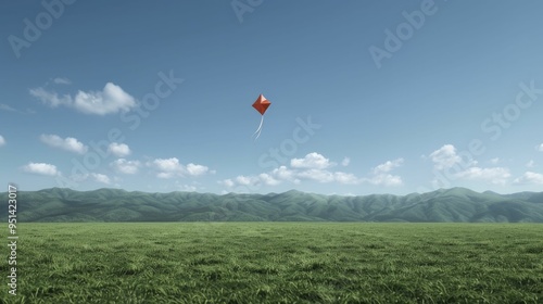 A picturesque hilltop scene captures a kite soaring gracefully above, highlighting the exhilaration of enjoying nature and the freedom of outdoor adventures.