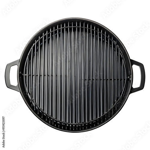 Top view of an empty round grill, isolated on a transparent or white background.