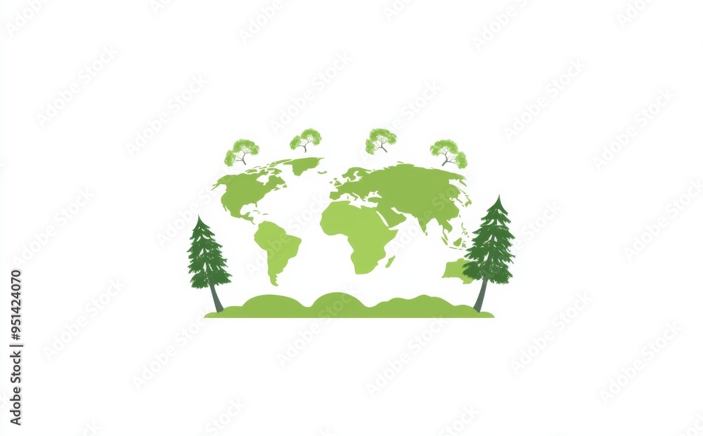 Eco-friendly vector logo of green Earth with trees, global map for environmental protection action day. Eco-friendly vector logo of green Earth with trees, global map for environmental protection action day.