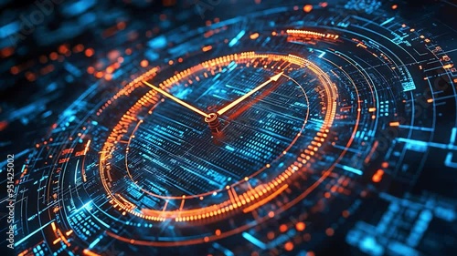 Wallpaper Mural Modern timepiece face is encircled by digital data and is ticking away. Torontodigital.ca