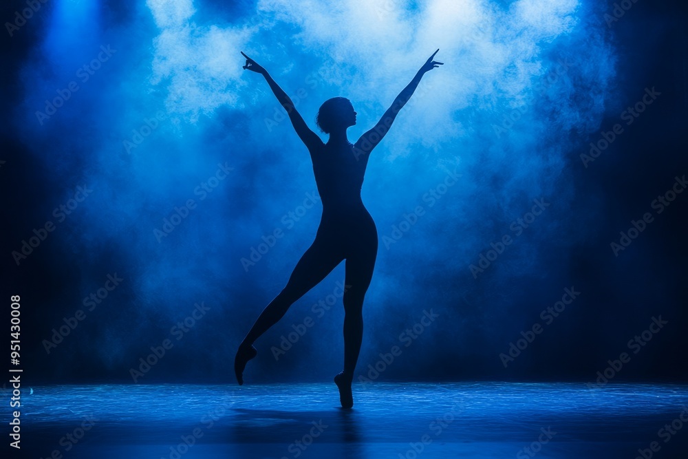 Naklejka premium silhouette of a dancer dancing on the stage with spotlight, ballet, ballet dance 