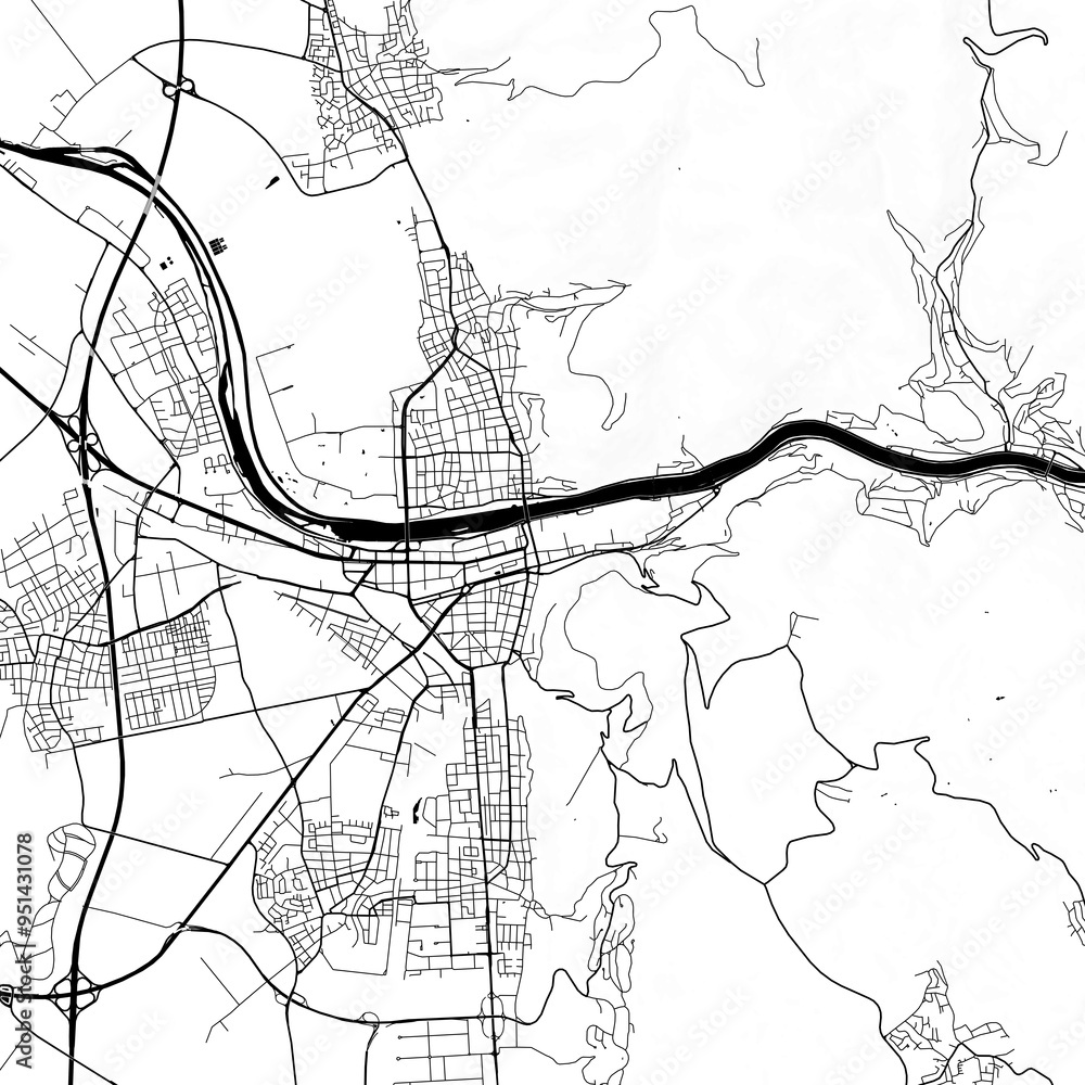 Naklejka premium City Monochrome Black and White Minimalist Street Road Aesthetic Decoration Map