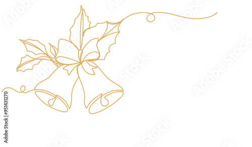 One line drawing of a forest with Сhristmas bell