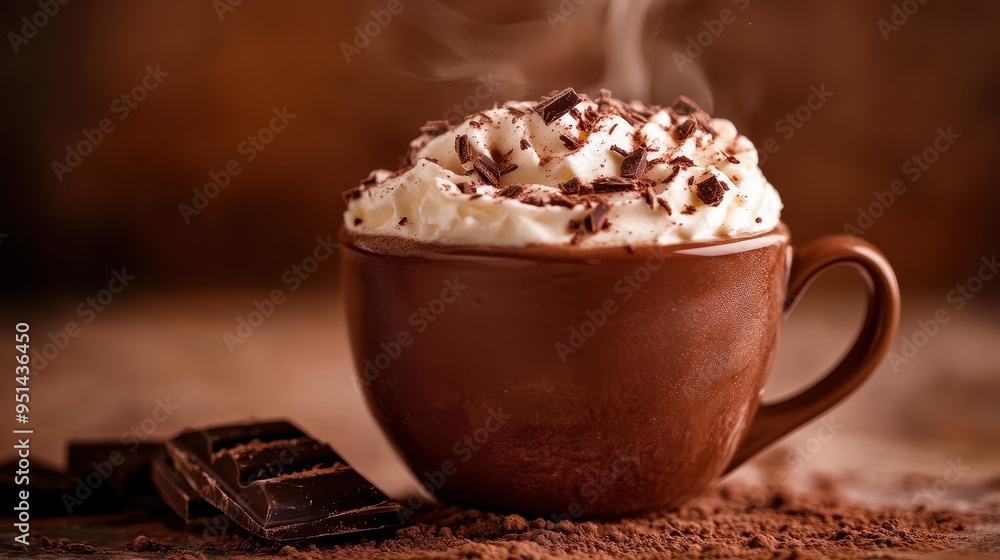 Steaming Cup of Hot Chocolate with Whipped Cream and Chocolate Shavings Steaming Cup of Hot Chocolate with Whipped Cream and Chocolate Shavings