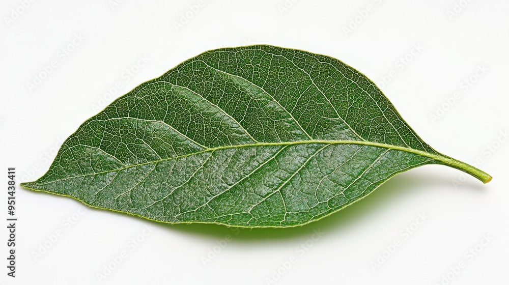 Nature's vibrant green leaf, isolated on a white background, showcases the intricate details of its texture and color Nature's vibrant green leaf, isolated on a white background, showcases the intricate details of its texture and color
