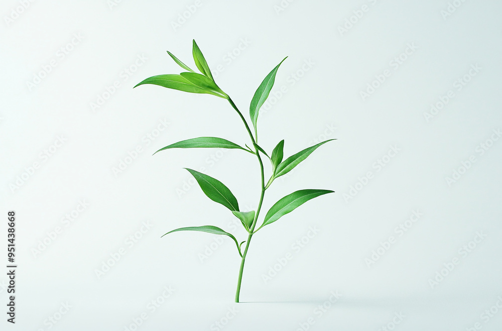 Fototapeta premium A small green plant with long leaves on a white background