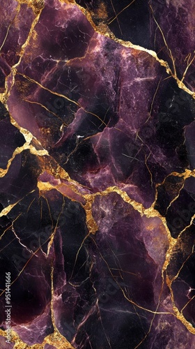 Seamless marble texture in deep plum with subtle gold veins, [Abstract Background Marble], [Rich and elegant]