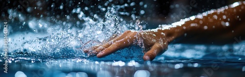 A college swimmer finishes strong as they touch the wall, splashing water in a dynamic moment