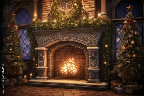 Christmas fireplace hearth architecture illuminated.