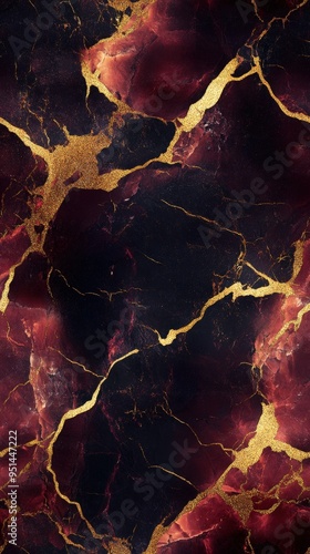 Seamless marble pattern in rich burgundy with gold veins, [Abstract Background Marble], [Regal and bold]