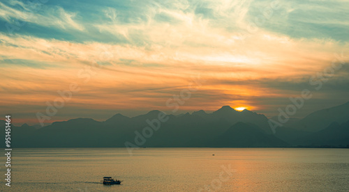 Sunset on the Mediterranean Sea. Alanya, Turkiye photo