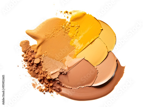 Eye shadow shimmering matte multi colored yellow golden brown nude palette texture background transparent isolated
 photo