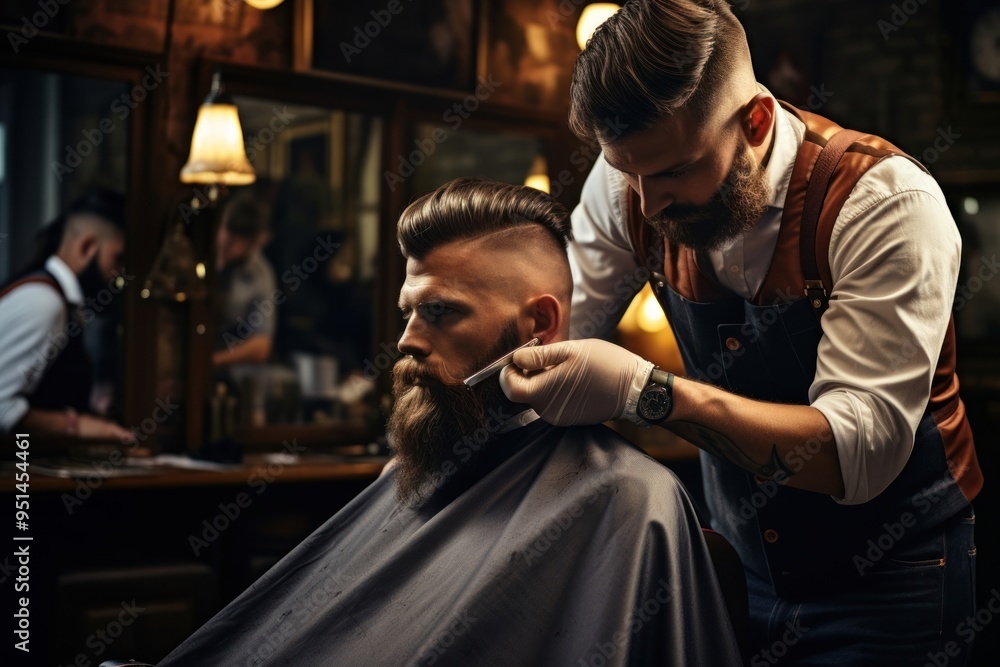 Man getting a haircut barbershop adult hairdresser. Man getting a haircut barbershop adult hairdresser.