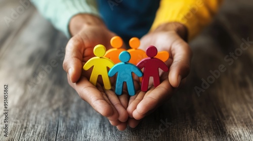 Wallpaper Mural Hands Holding Colorful Wooden Human Figures Torontodigital.ca