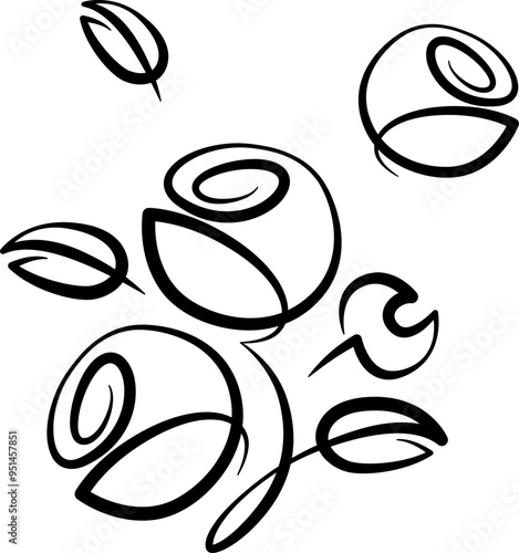 bouquet of stylized roses, vector black and white drawing