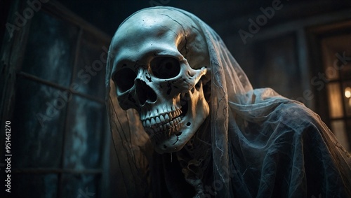 Scary Skeleton inside Haunted House