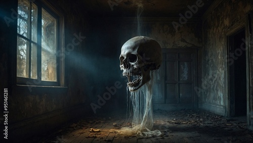Scary Skull Head inside Haunted House