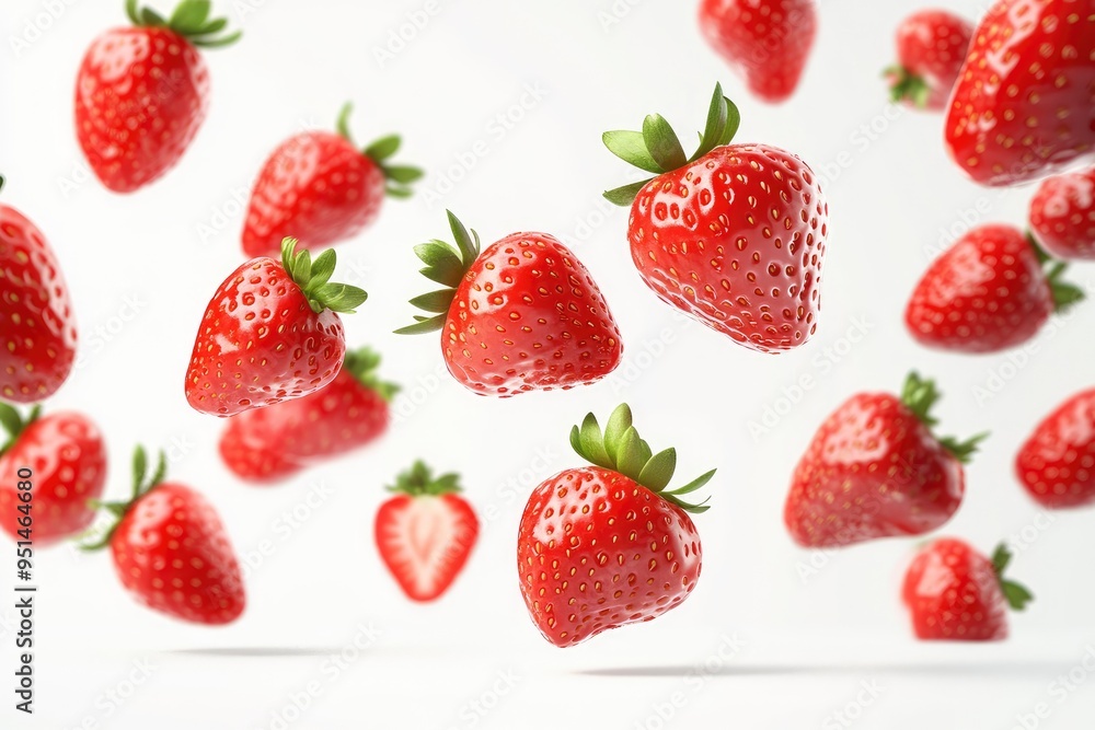 3d realistic vector illustration banner. Falling red strawberries banner. Isolated on white background with generative ai 3d realistic vector illustration banner. Falling red strawberries banner. Isolated on white background with generative ai