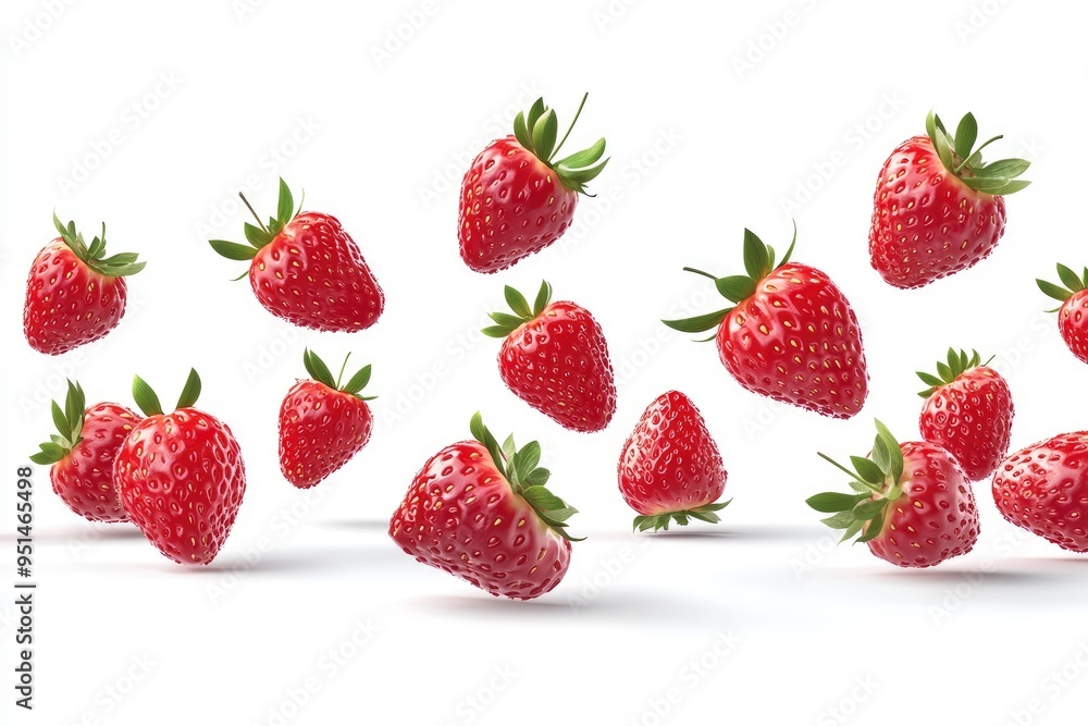 3d realistic vector illustration banner. Falling red strawberries banner. Isolated on white background with generative ai 3d realistic vector illustration banner. Falling red strawberries banner. Isolated on white background with generative ai