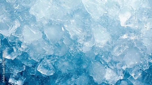 Crystal ice texture with blue background. cold product background.