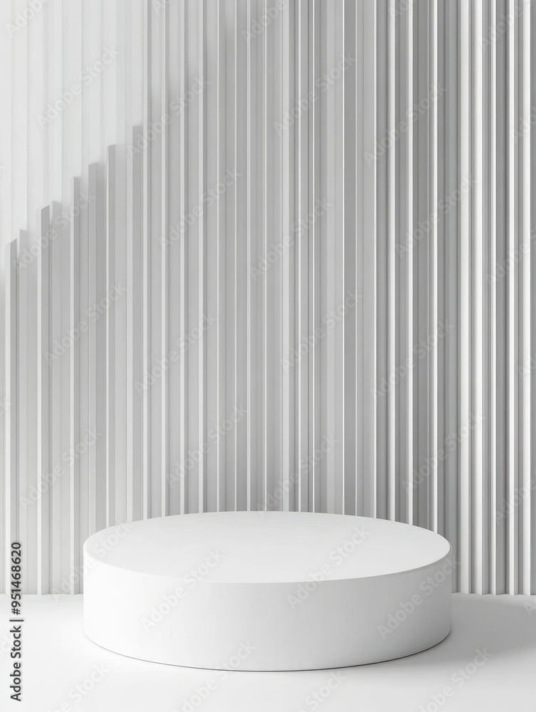 3D realistic white cylinder product pedestal podium background. Minimal vertical pattern wall scene mockup product stage showcase, Promotion display. with generative ai 3D realistic white cylinder product pedestal podium background. Minimal vertical pattern wall scene mockup product stage showcase, Promotion display. with generative ai