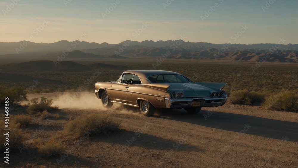 A car is driving on a dirt road in the desert A car is driving on a dirt road in the desert