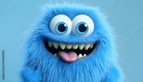 A blue furry monster with big eyes and a wide, toothy smile.