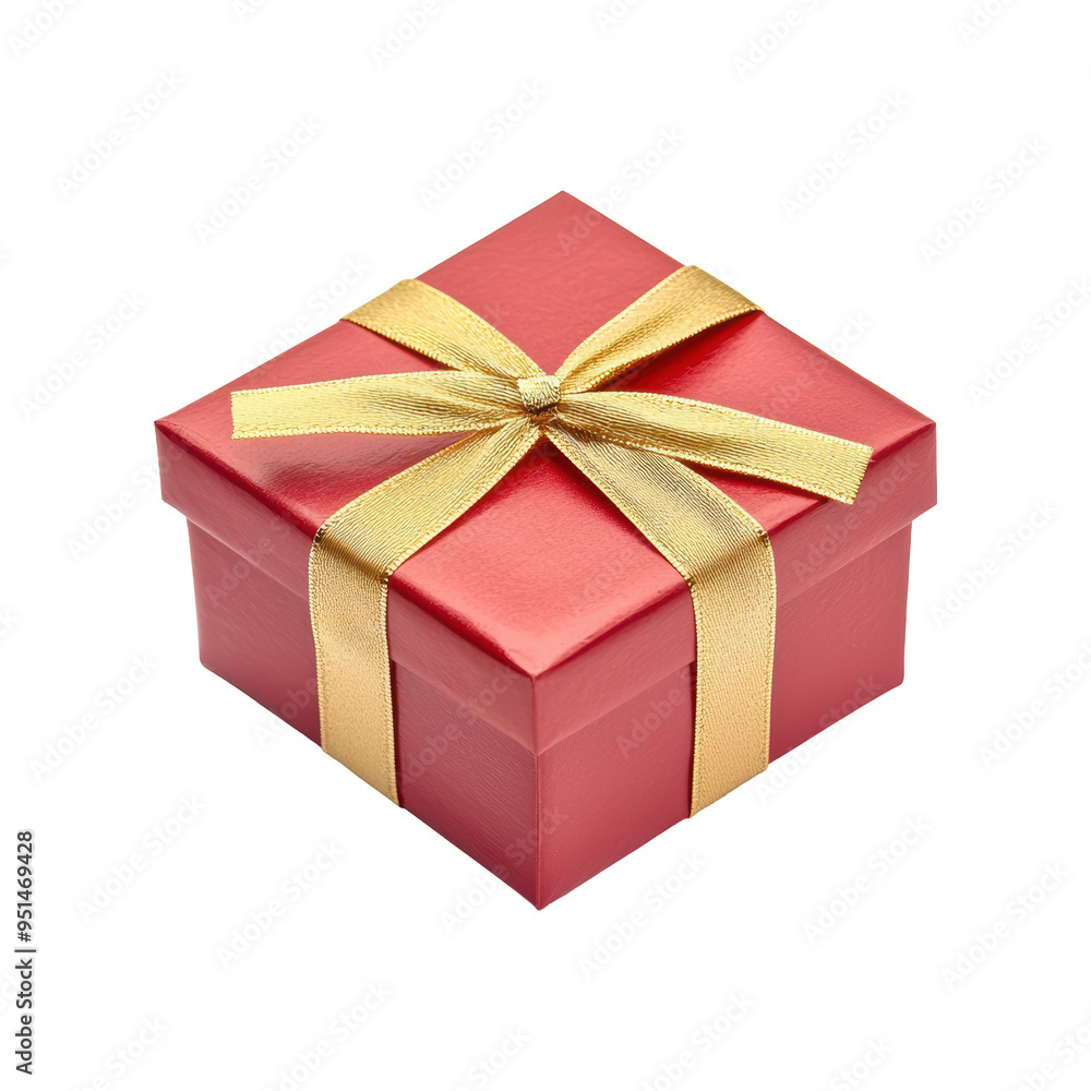 Red gift box with a gold ribbon tied in a neat bow, perfect for festive celebrations and elegant gift presentations. Isolated on transparent background, png. Red gift box with a gold ribbon tied in a neat bow, perfect for festive celebrations and elegant gift presentations. Isolated on transparent background, png.