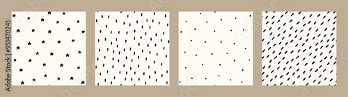 Bohemian Baby pattern. Set of Boho print for kids with stars and small dashes. Gender Neutral Nursery Cute Ornaments. Vector illustration in flat cartoon style.