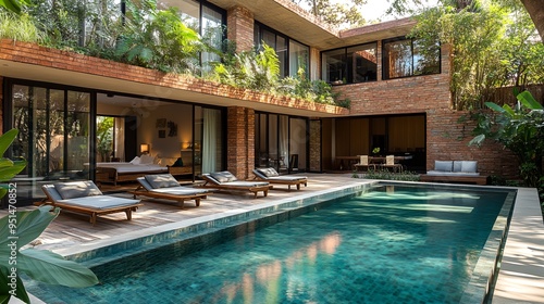 Wallpaper Mural a pool with lounge chairs Torontodigital.ca