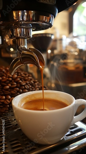 A cup of coffee being poured into a white cup