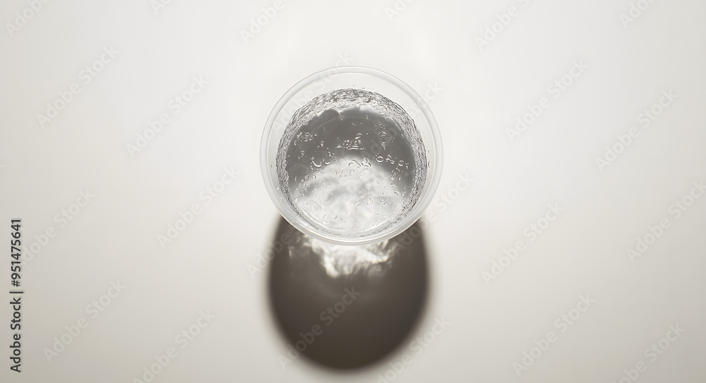 Top-Down View of an Empty Plastic Cup with Water, Highlighting the Clear, Simple Design and Transparency of the Cup, Ideal for Illustrating Basic Drinkware Concepts, Minimalist Aesthetics, and Beverag Top-Down View of an Empty Plastic Cup with Water, Highlighting the Clear, Simple Design and Transparency of the Cup, Ideal for Illustrating Basic Drinkware Concepts, Minimalist Aesthetics, and Beverag