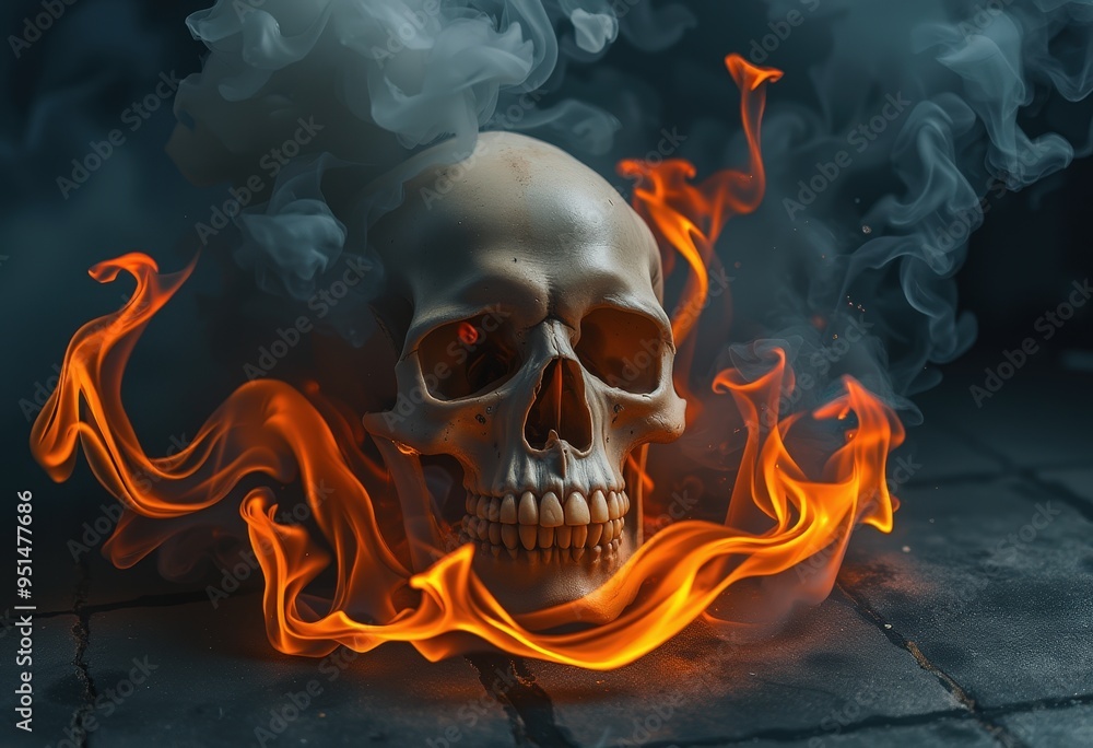 burning skull in fire burning skull in fire