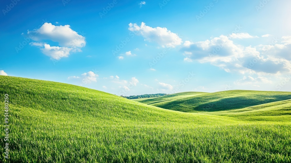 Fototapeta premium landscape of rolling hills covered in dense green grass,
