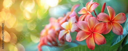Plumeria flower on bokeh nature background. ai generated