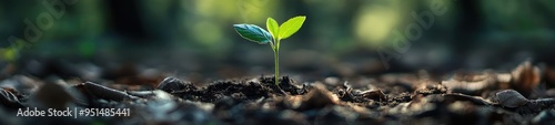 Small Green Tree Seedling Growing in the Woods