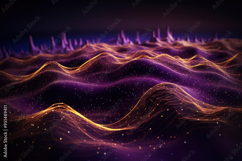Fototapeta premium Abstract blue purple digital matix landscape background