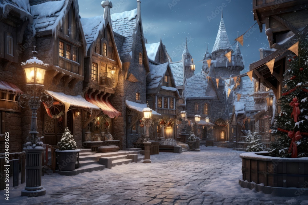 Obraz premium Christmas town square architecture outdoors building.