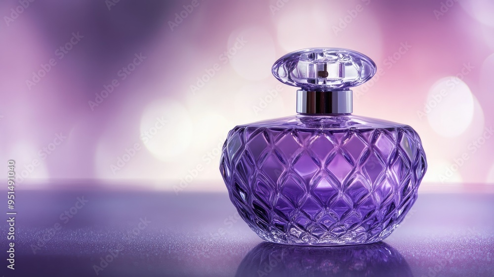 A close-up of a purple glass perfume bottle, with intricate details and a minimalist background, emphasizing its elegance and charm. A close-up of a purple glass perfume bottle, with intricate details and a minimalist background, emphasizing its elegance and charm.