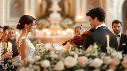 A candlelit evening wedding with the couple exchanging vow